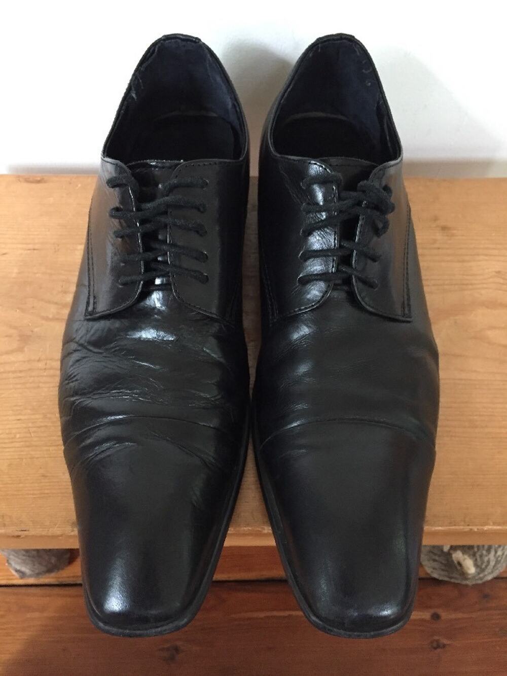 Kenneth Cole Regal Presence Black Leather Oxford Square Toe Dress Shoe 8.5M 42